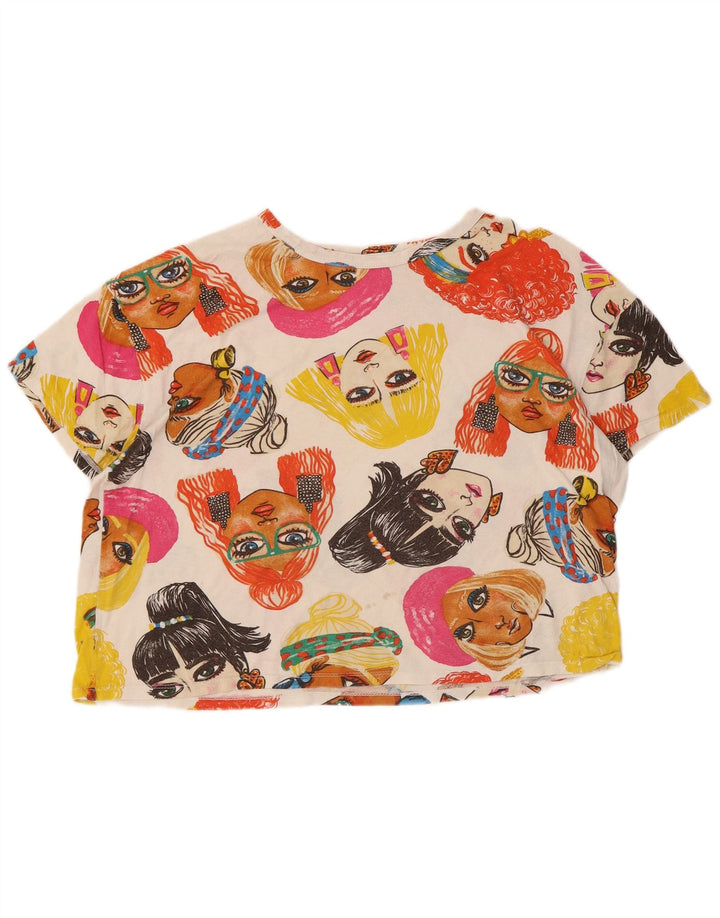 Zara Damen Crop Graphic T-Shirt Top UK 14 Medium Mehrfarbig