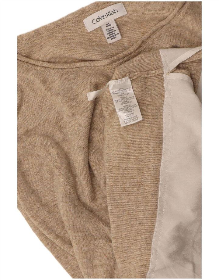 CALVIN KLEIN Womens Boat Neck Jumper Sweater UK 16 Large Beige Polyester