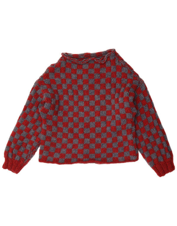 Vintage Damen Pullover mit U-Boot-Ausschnitt, Gr. 14, mittleres Burgunderrot, geometrisch