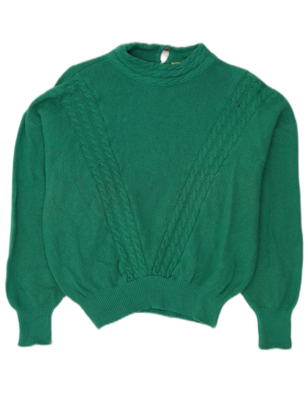 Vintage Damen Crop Rollkragenpullover Pullover IT 46 Large Green Angora