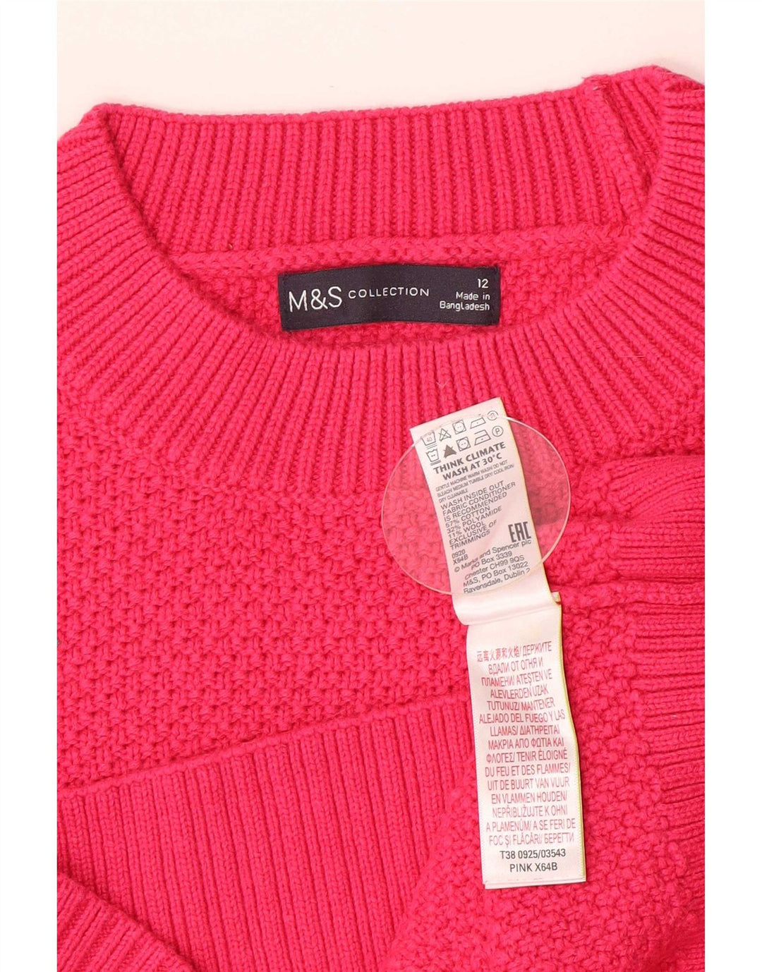 Marks & Spencer Damen-Pullover mit Rollkragen, UK 12, mittelrosa, Baumwolle