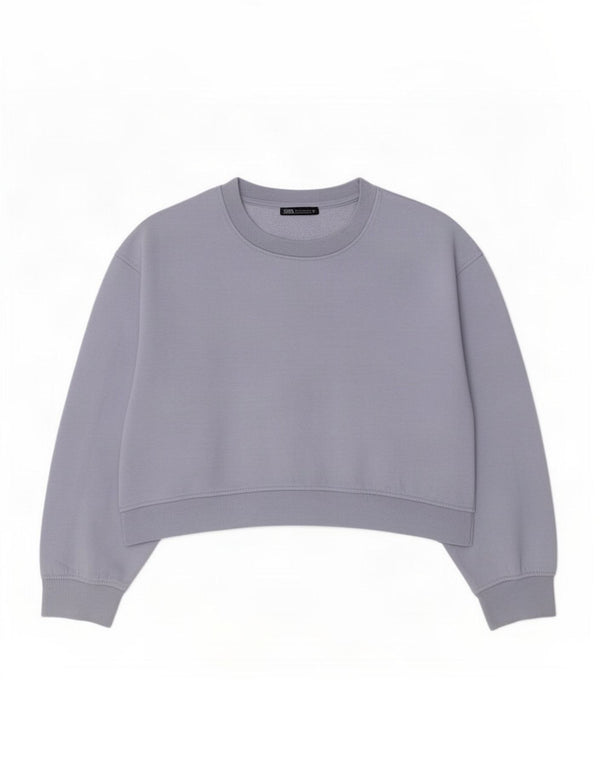 Zara Damen Crop Sweatshirt Pullover UK 16 Large Lila Baumwolle