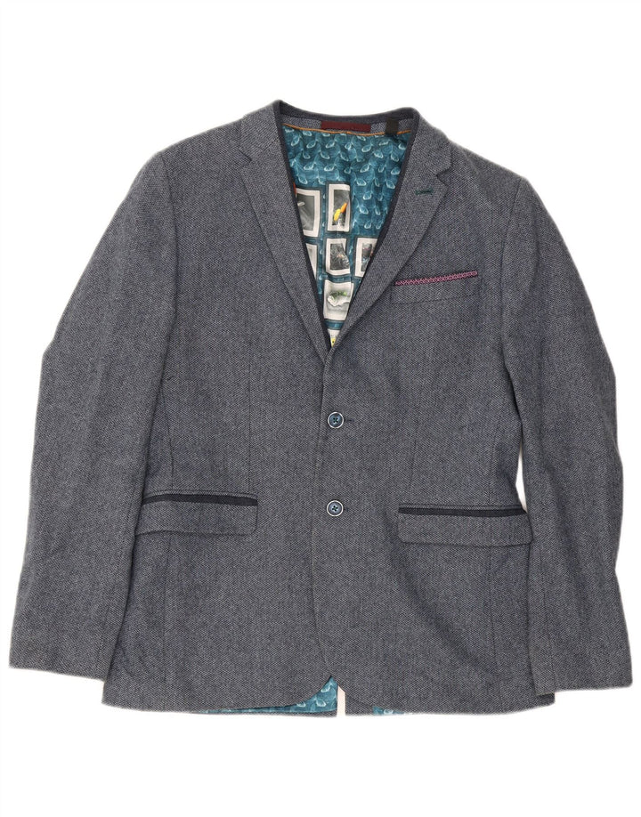 Ted Baker Herren-Blazer mit 2 Knöpfen, Größe 4, groß, marineblau mit Fischgrätenmuster