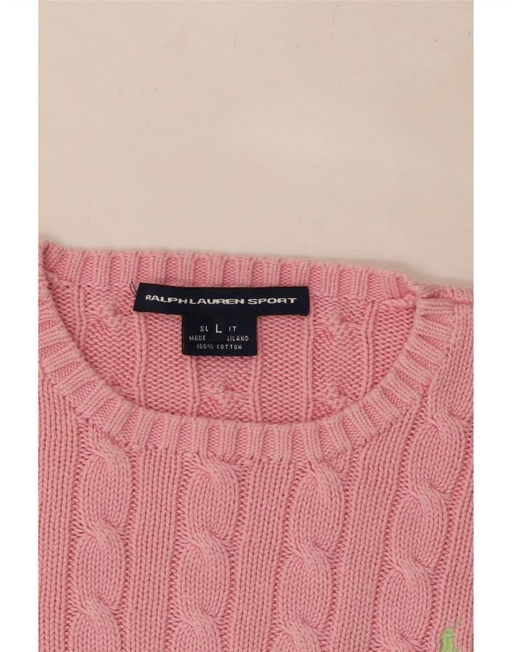 RALPH LAUREN Damen Crop Crew Neck Pullover Pullover UK 14 Large Pink