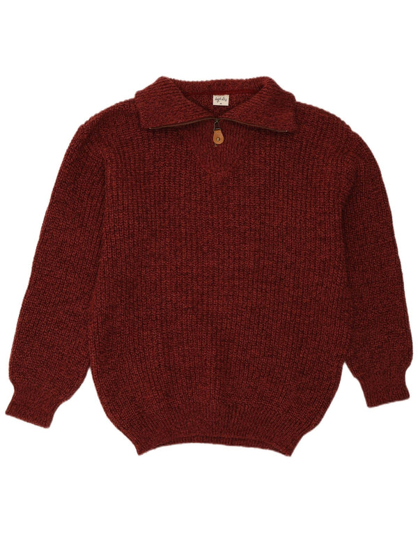Angelo Litrico Herren-Pullover mit Reißverschluss am Hals, mittleres Burgunderrot, geflecktes Acryl
