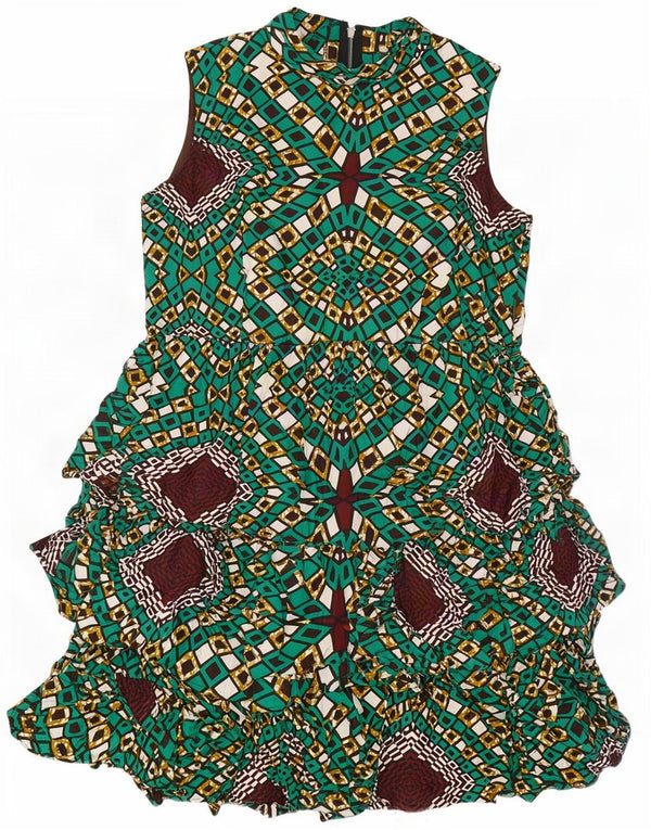 Vintage Damen Ärmelloses Stufenkleid UK 14 Groß Grün Geometrisch