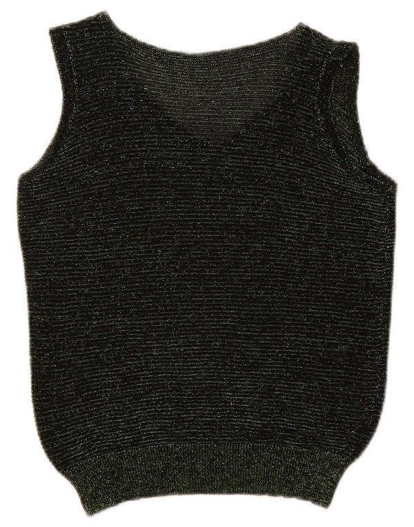 Vintage Damen Weste Tank Top UK 4 XS Grün gestreift