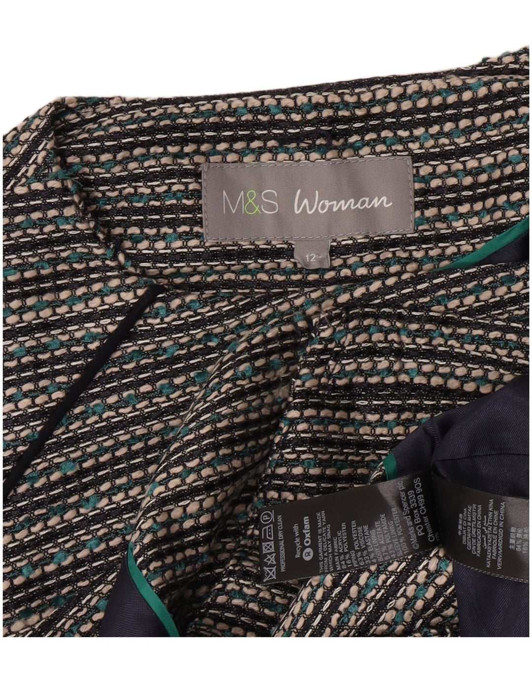 Marks & Spencer Damen Crop Blazer Jacke UK 12 Mittelgrau gestreift aus Acryl