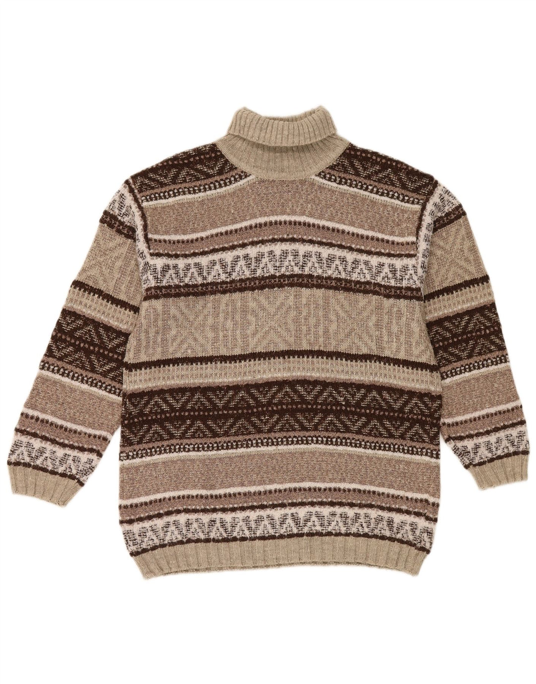 Vintage Herren Rollkragenpullover mittelbraune geometrische Wolle
