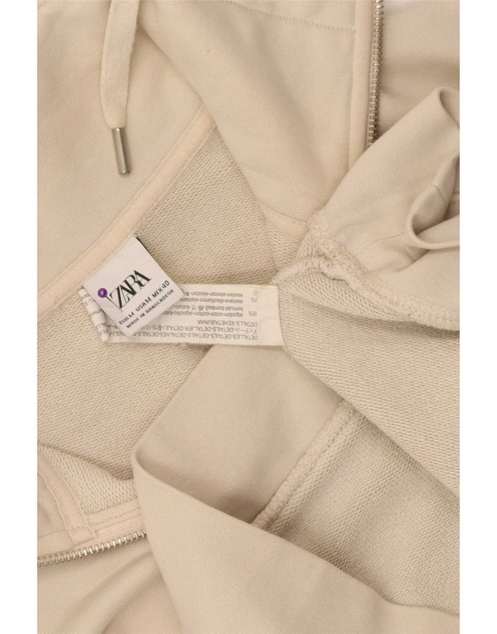 Zara Damen-Sweatshirt mit Reißverschluss am Hals, UK 14, mittelbeige Baumwolle