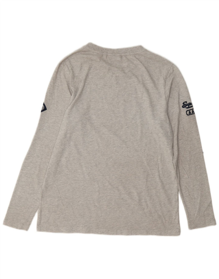 Superdry Damen Graphic Top Langarm UK 12 Mittelgraue Baumwolle