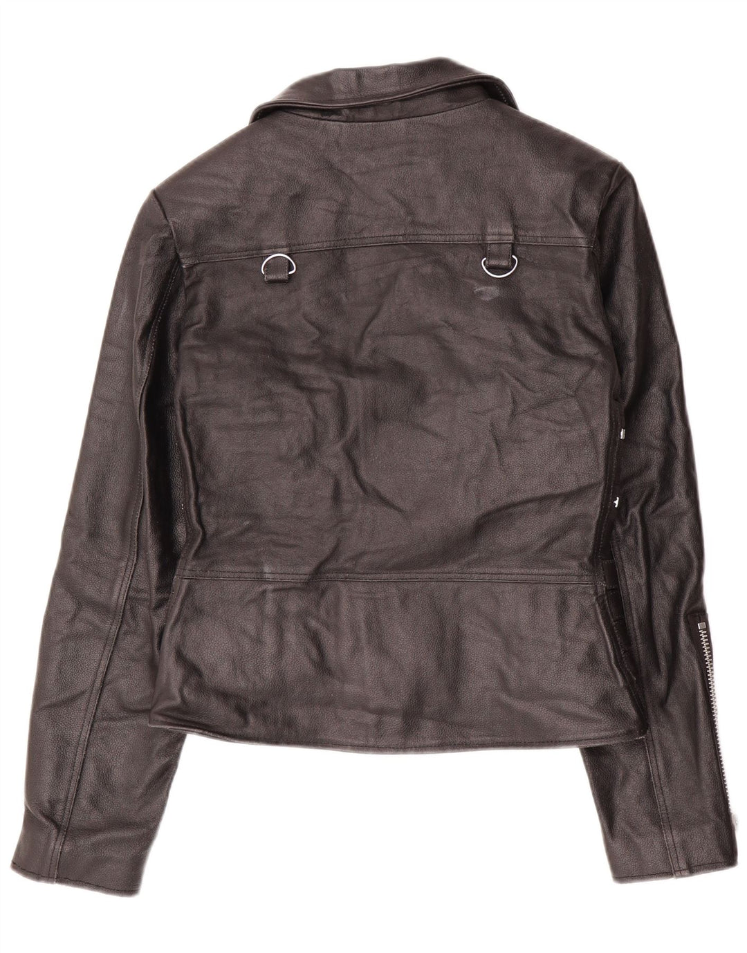 VINTAGE Damen Leder Bikerjacke UK 12 Mittelschwarzes Leder