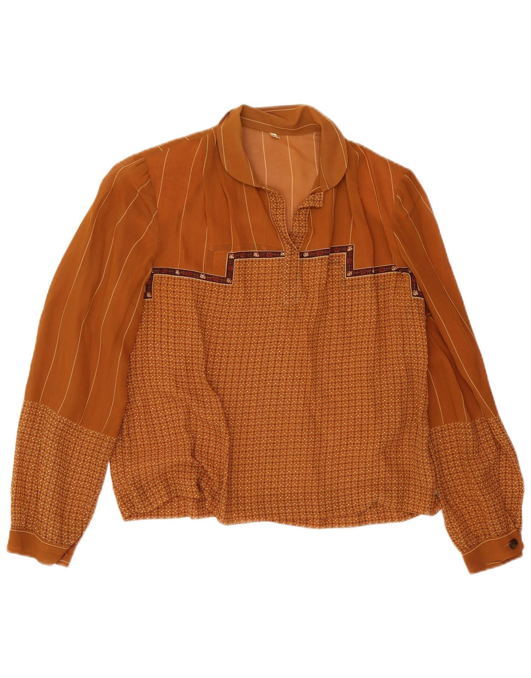 Vintage Damen LangarmBluse Top IT 48 XL Braun Geometrisch