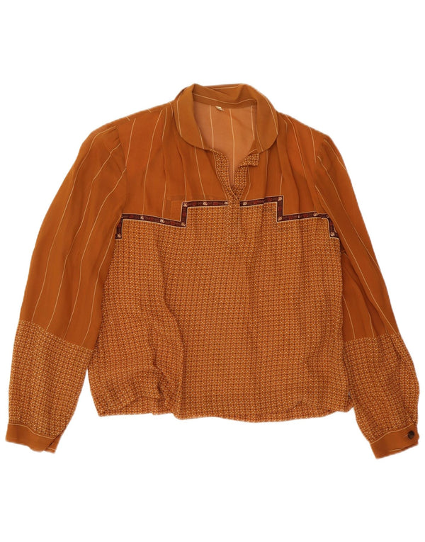 Vintage Damen LangarmBluse Top IT 48 XL Braun Geometrisch