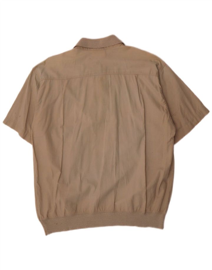 Malagrida Herren Kurzarm-Pullover-Hemd aus mittlerer Khaki-Baumwolle