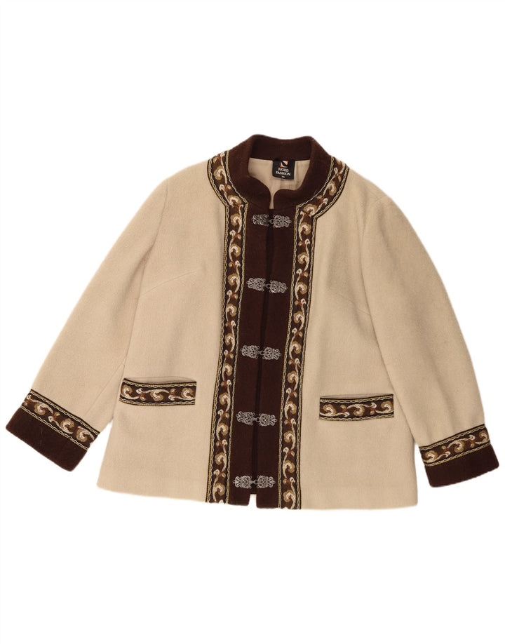 Fjord Damen Blazer Jacke EU 44 XL Beige Fair Isle Wolle Retro