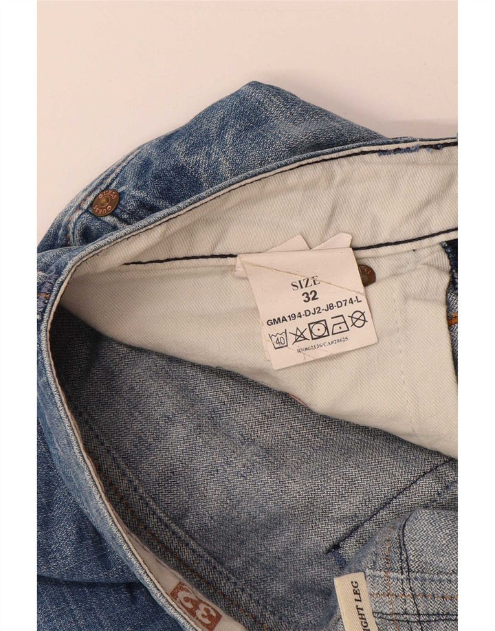 Guess Herren Straight Jeans W32 L35 Blaue Baumwolle