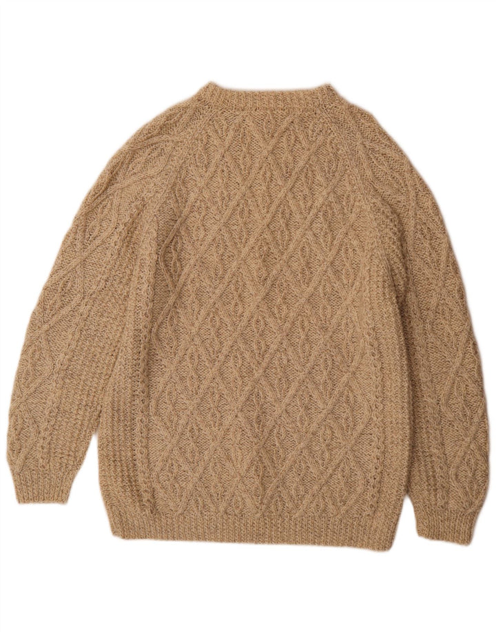 Vintage Herren-Pullover mit Rundhalsausschnitt, Mittelbeige, geometrisch
