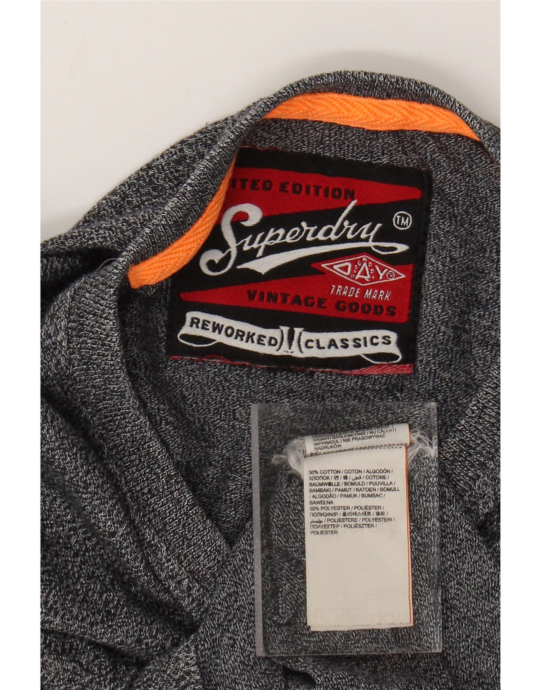 SUPERDRY Grafisches T-Shirt-Oberteil für Herren aus mittelgrau gesprenkelter Baumwolle