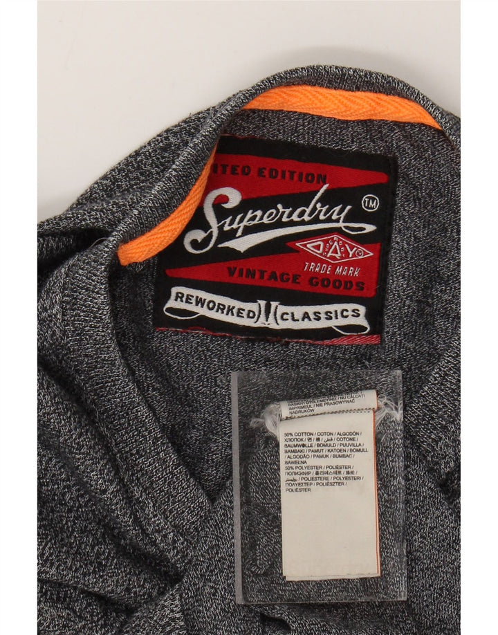 SUPERDRY Grafisches T-Shirt-Oberteil für Herren aus mittelgrau gesprenkelter Baumwolle