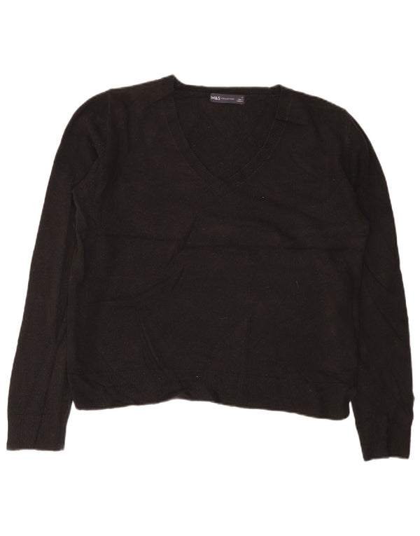 Marks & Spencer Damen-Pullover mit V-Ausschnitt, Gr. 40, Größe L, Schwarz, Acryl