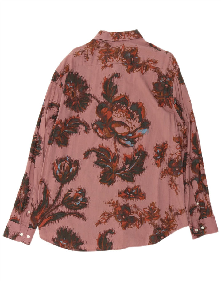 VINTAGE Herrenhemd, groß, rosa, geblümt, Baumwolle