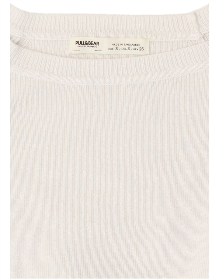 Pull & Bear Damen Crop Top Langarm UK 8 Small Weiße Viskose