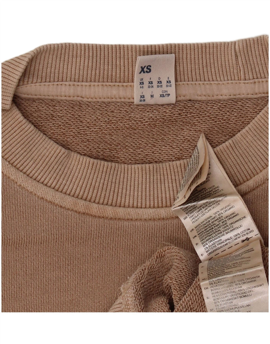 REEBOK übergroßer Damen-Sweatshirt-Pullover, UK 4/6 XS, beige Baumwolle