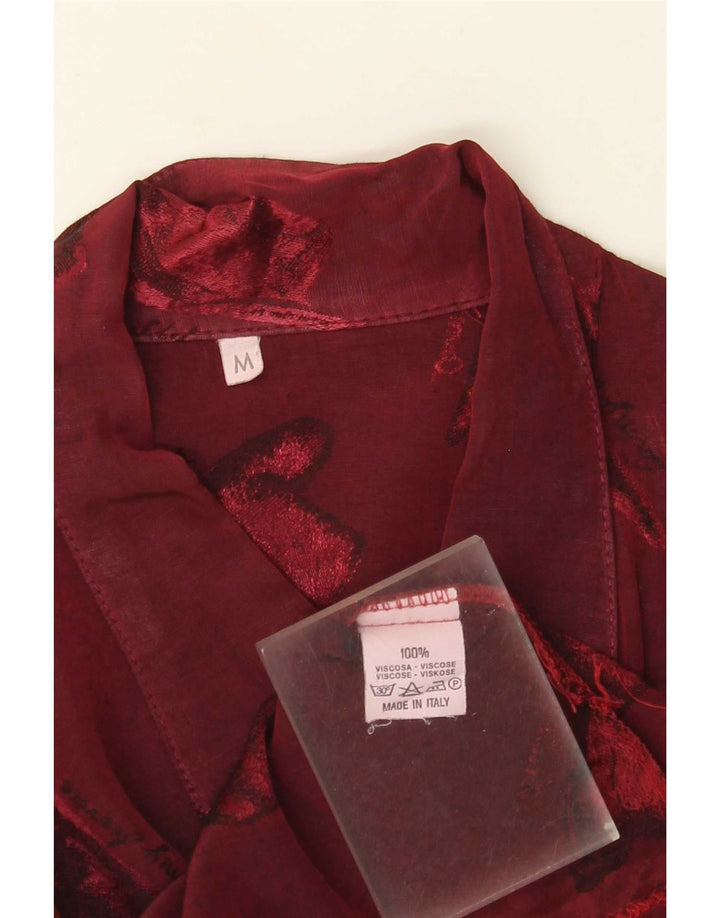Vintage Damen Hemdbluse mit abstraktem Muster UK 14 Medium Burgund Viskose