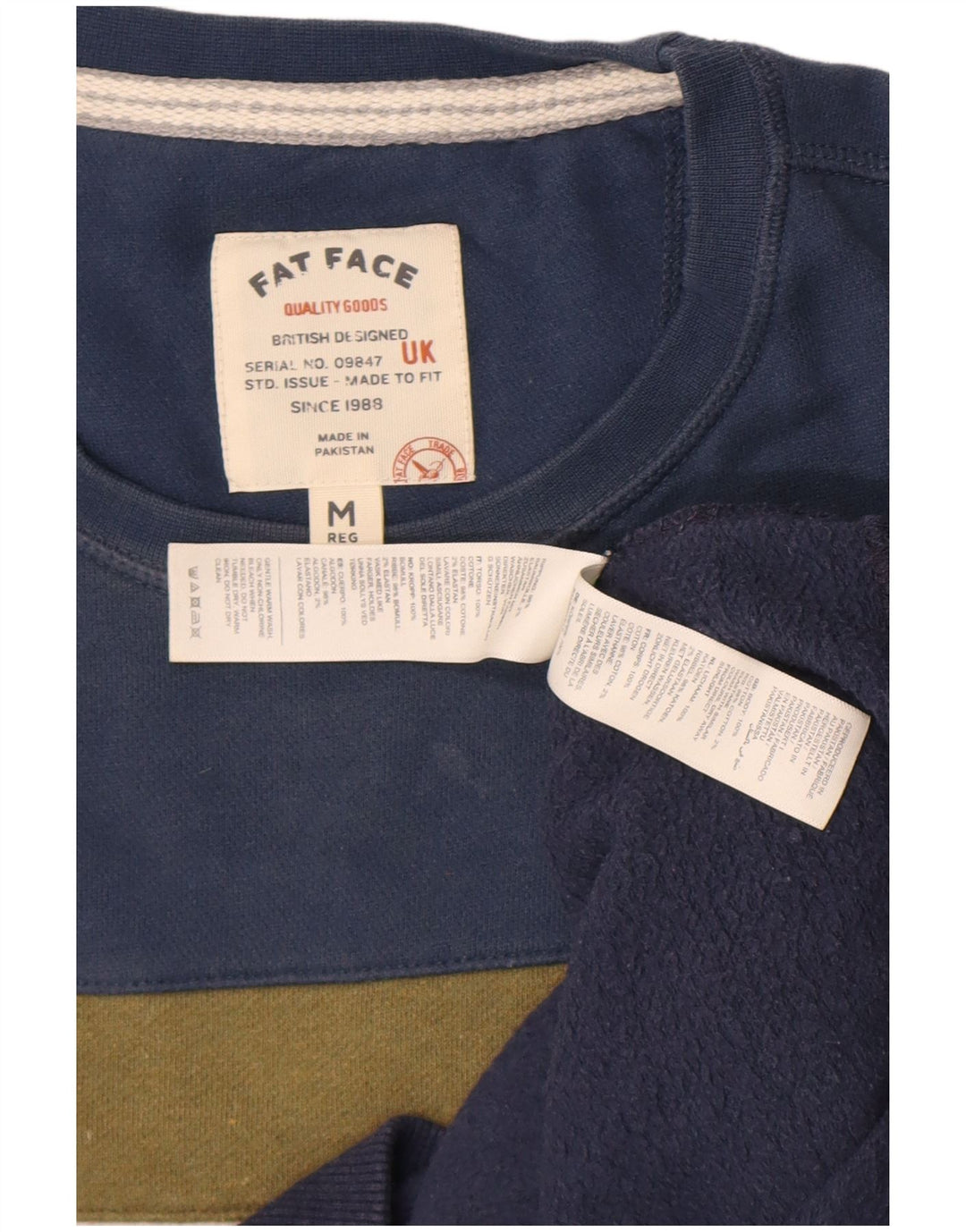 Fat Face Herren-Sweatshirt-Pullover, mittelgroß, marineblau, Colourblock-Baumwolle
