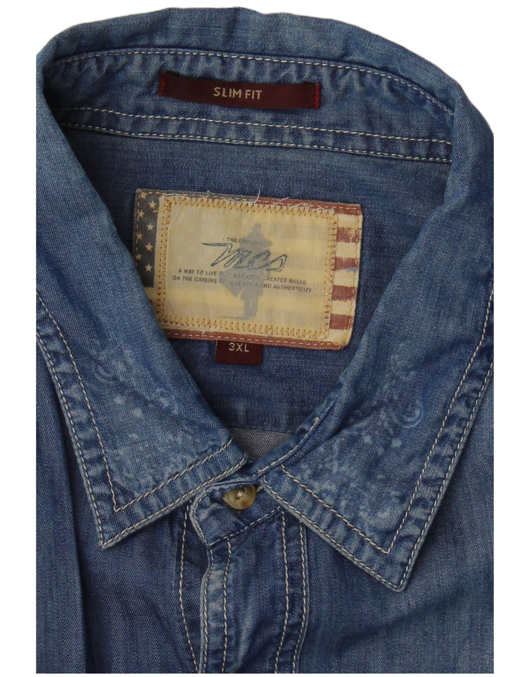 Marlboro Classics Herren Slim Fit Kurzarm-Jeanshemd 3XL Blau Paisley