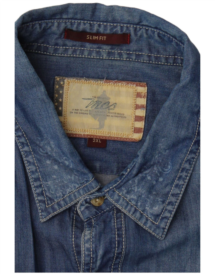 Marlboro Classics Herren Slim Fit Kurzarm-Jeanshemd 3XL Blau Paisley