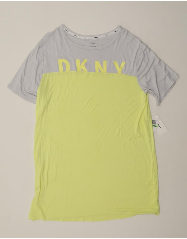 Dkny Damen T-Shirt-Kleid mit Grafik, UK 16, Größe L, Gelb, Farbblock-Rayon
