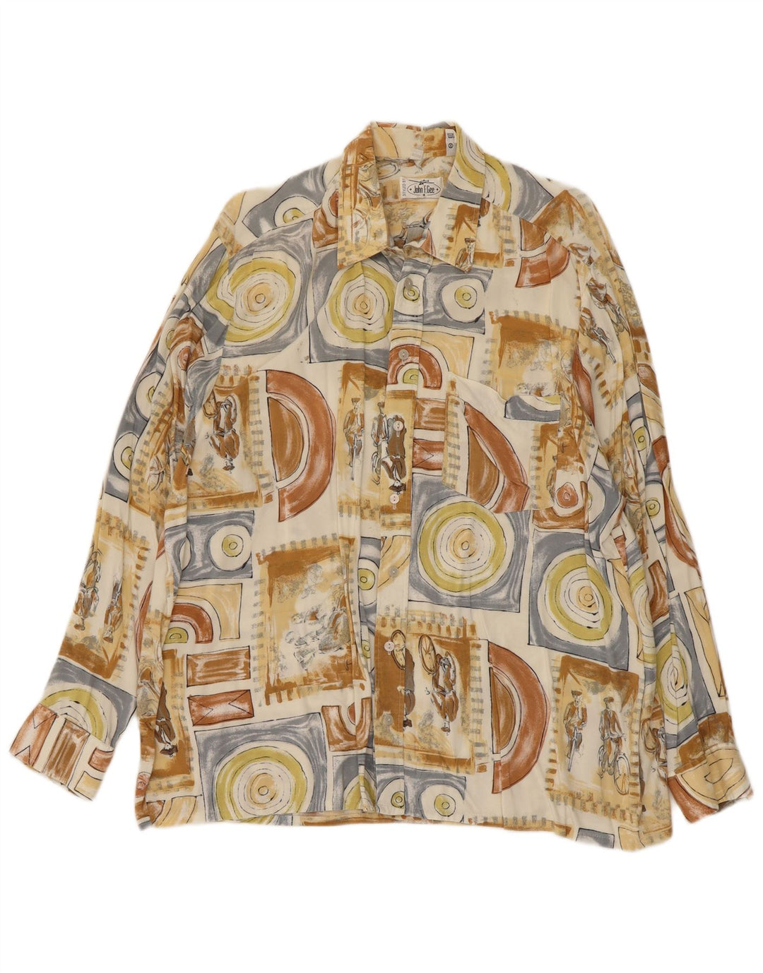 John F. Gee Herren-Hemd mit abstraktem Muster, Größe 43/44, große beige Viskose