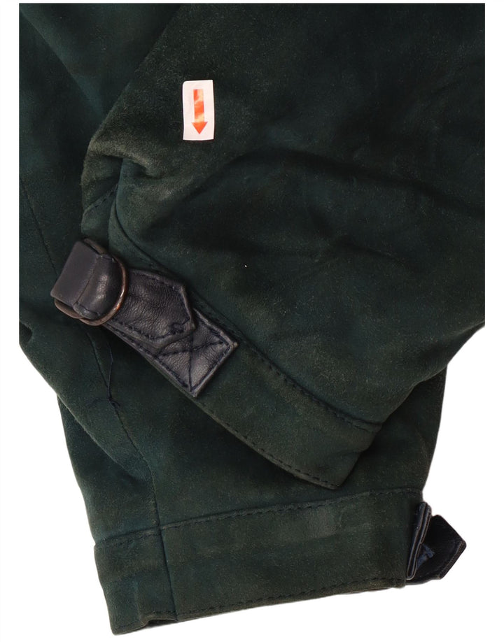 VINTAGE Damen Crop Lederjacke UK 6 XS Marineblau