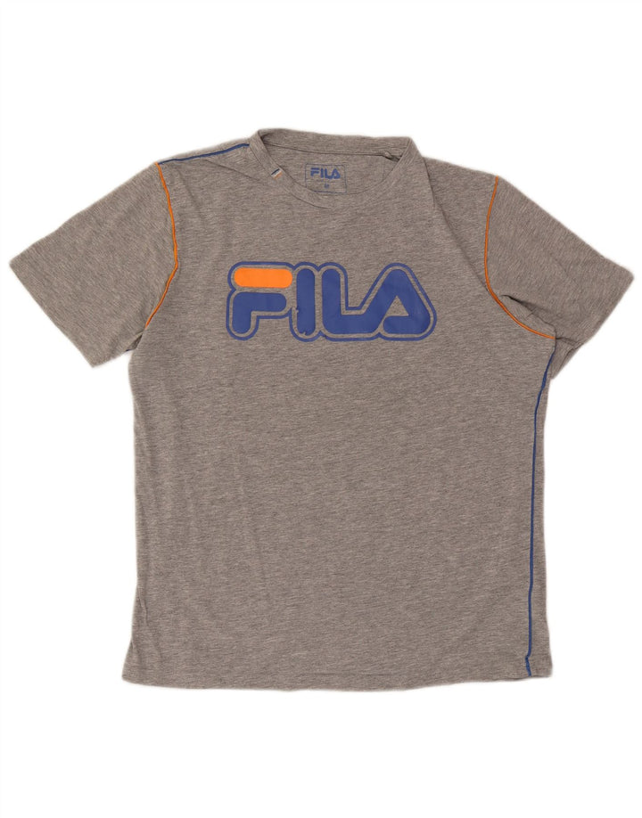 Fila Herren Grafik-T-Shirt-Oberteil aus mittelgrau gesprenkelter Baumwolle