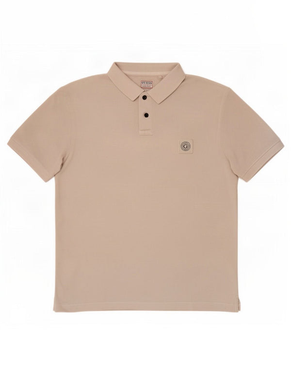 Guess Herren Slim Fit Poloshirt UK 36 Small Beige Baumwolle