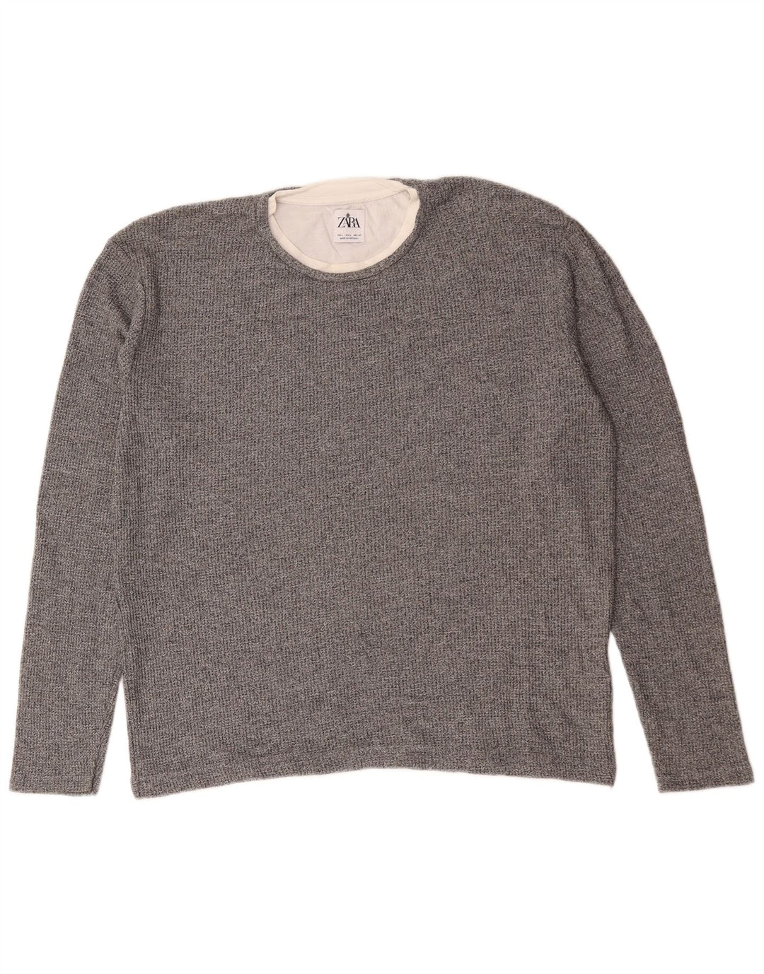 Zara Herren-Pullover mit Rundhalsausschnitt, groß, graue Baumwolle