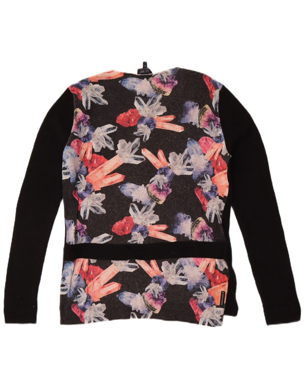 Emporio Armani Damen Pullover mit U-Boot-Ausschnitt IT 44 Mittelschwarz geblümt