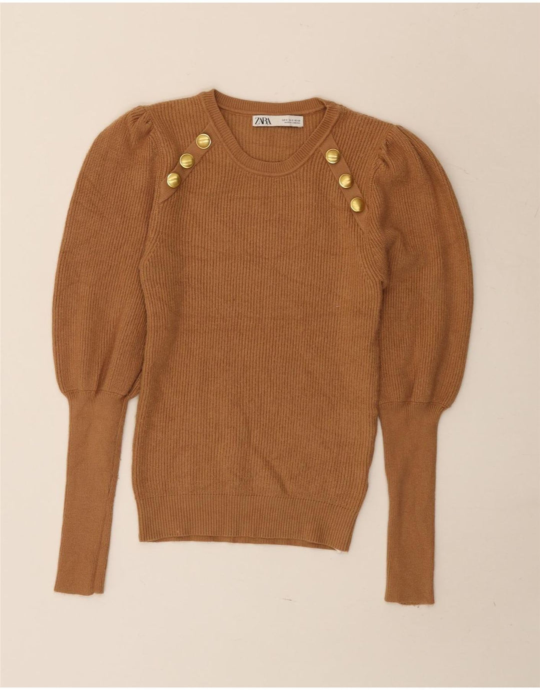 Zara Damen-Pullover mit Rundhalsausschnitt, Größe S, braun, Viskose