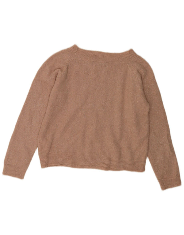 Oasis Womens Crop Boat Neck Jumper Sweater UK 14 Medium Pink Flecked