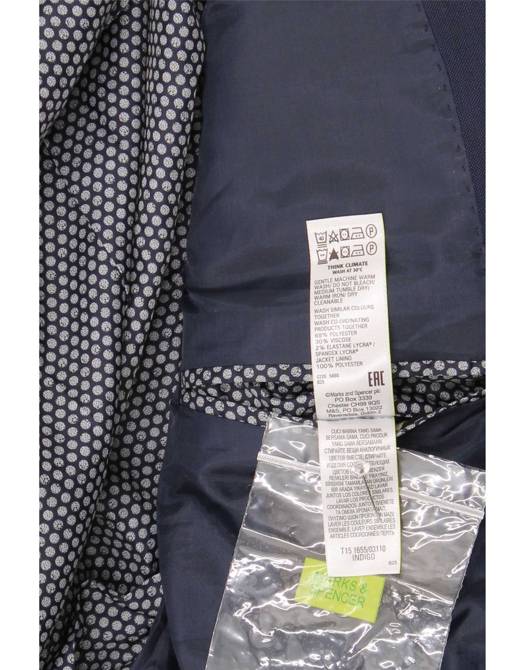 Marks & Spencer Herren-Blazer mit 2 Knöpfen, Gr. 42, Marineblau, Polyester, Größe L