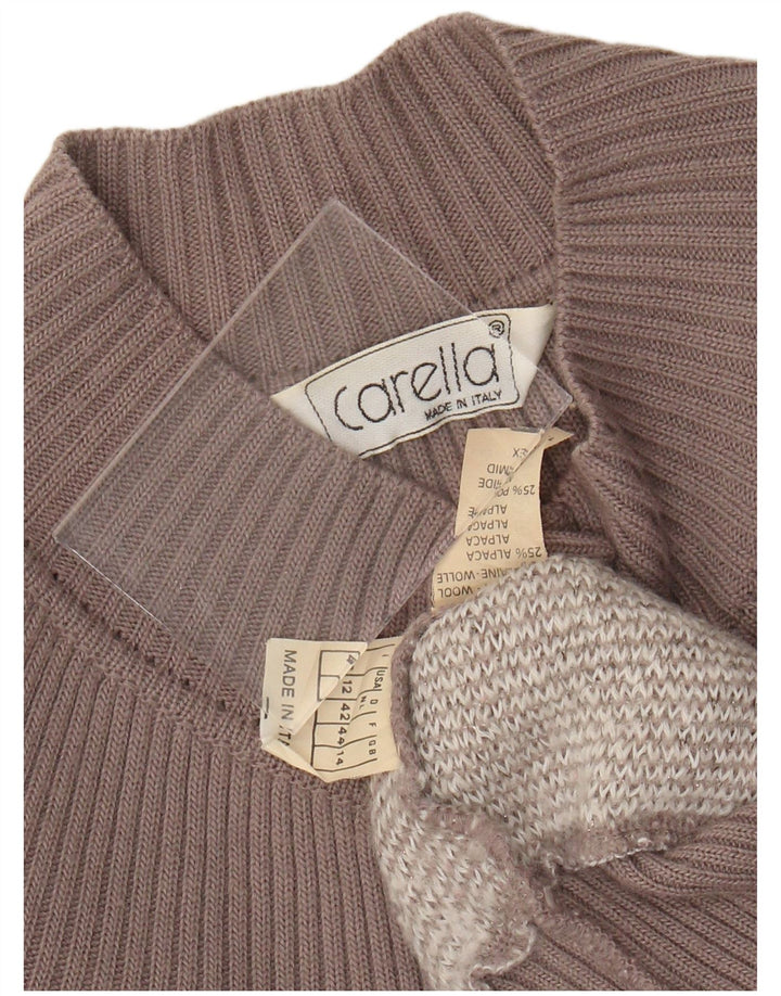 Carella Womens Crop Cardigan Pullover UK 14 Medium Beige Argyle/Diamond Wool