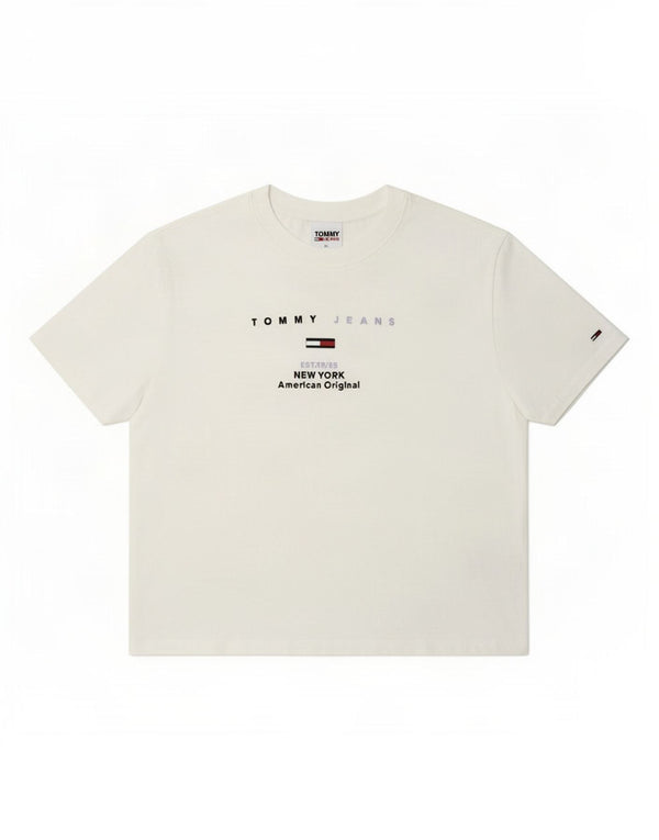Tommy Hilfiger Damen Crop Oversize Graphic T-Shirt Top UK 6 XS Weiß