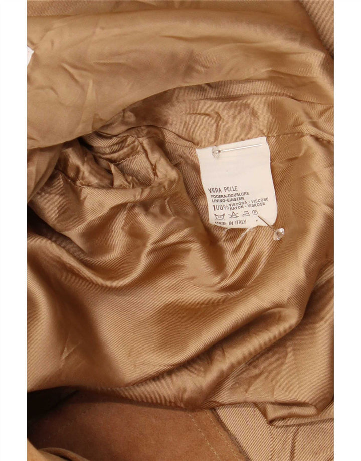 Vintage Damen Übergroßer Wildledermantel IT 42 Mittelbeiges Leder