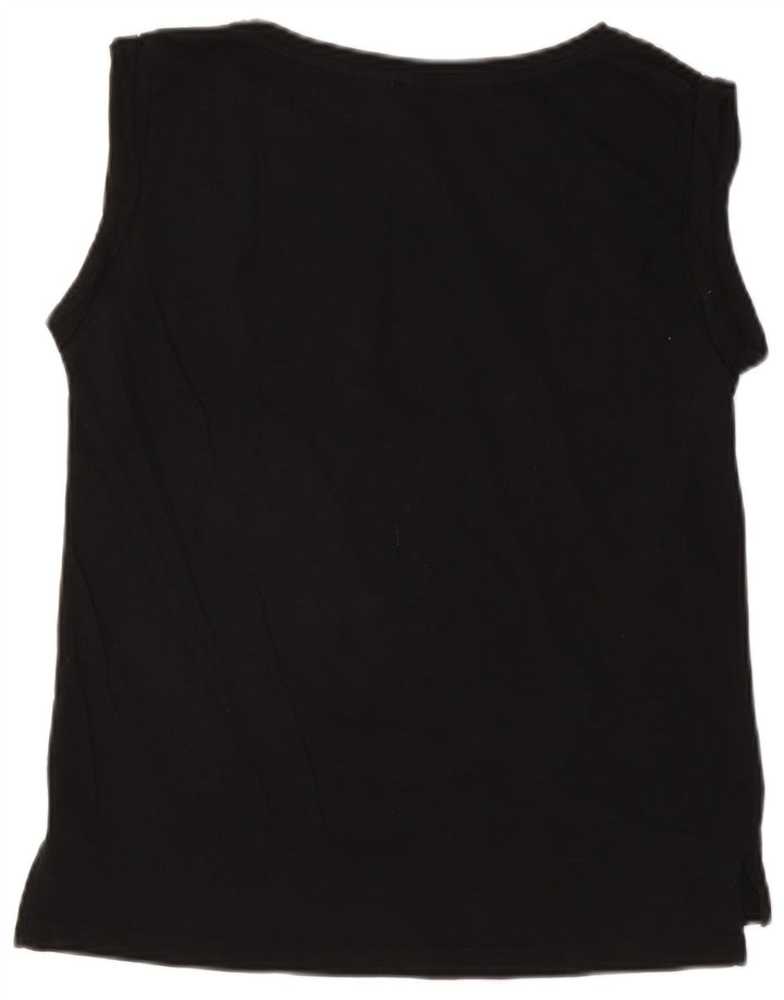 Benetton Womens Graphic Vest Top UK 14 Large Schwarze Baumwolle