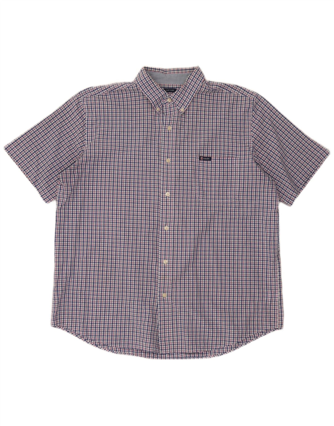 Chaps Pflegeleichtes Herren-Kurzarmhemd XL aus marineblau karierter Baumwolle
