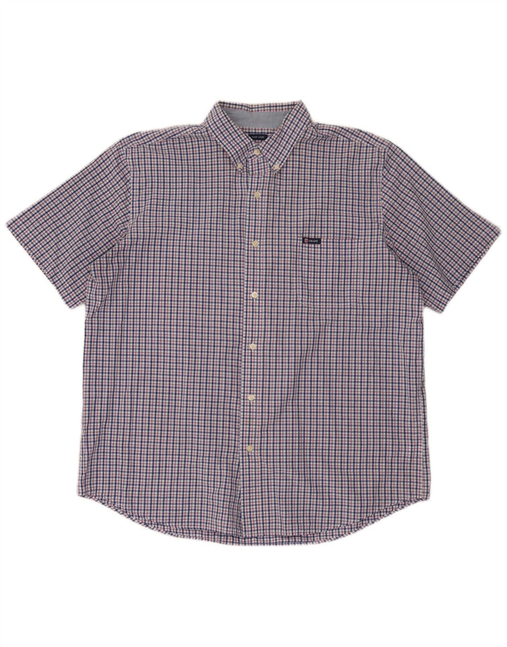 Chaps Pflegeleichtes Herren-Kurzarmhemd XL aus marineblau karierter Baumwolle