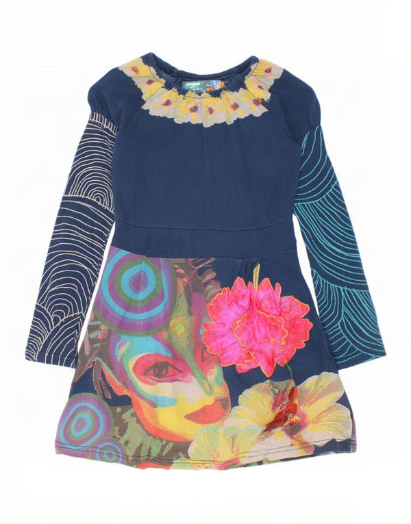 Desigual Mädchen Cirque Du Soleil A-Linien-Kleid 7–8 Jahre, blaues Blumenmuster
