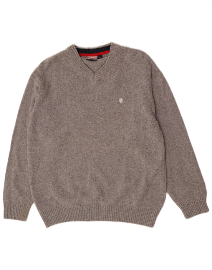 Murphy & Nye Herren-Pullover mit V-Ausschnitt, große graue Wolle